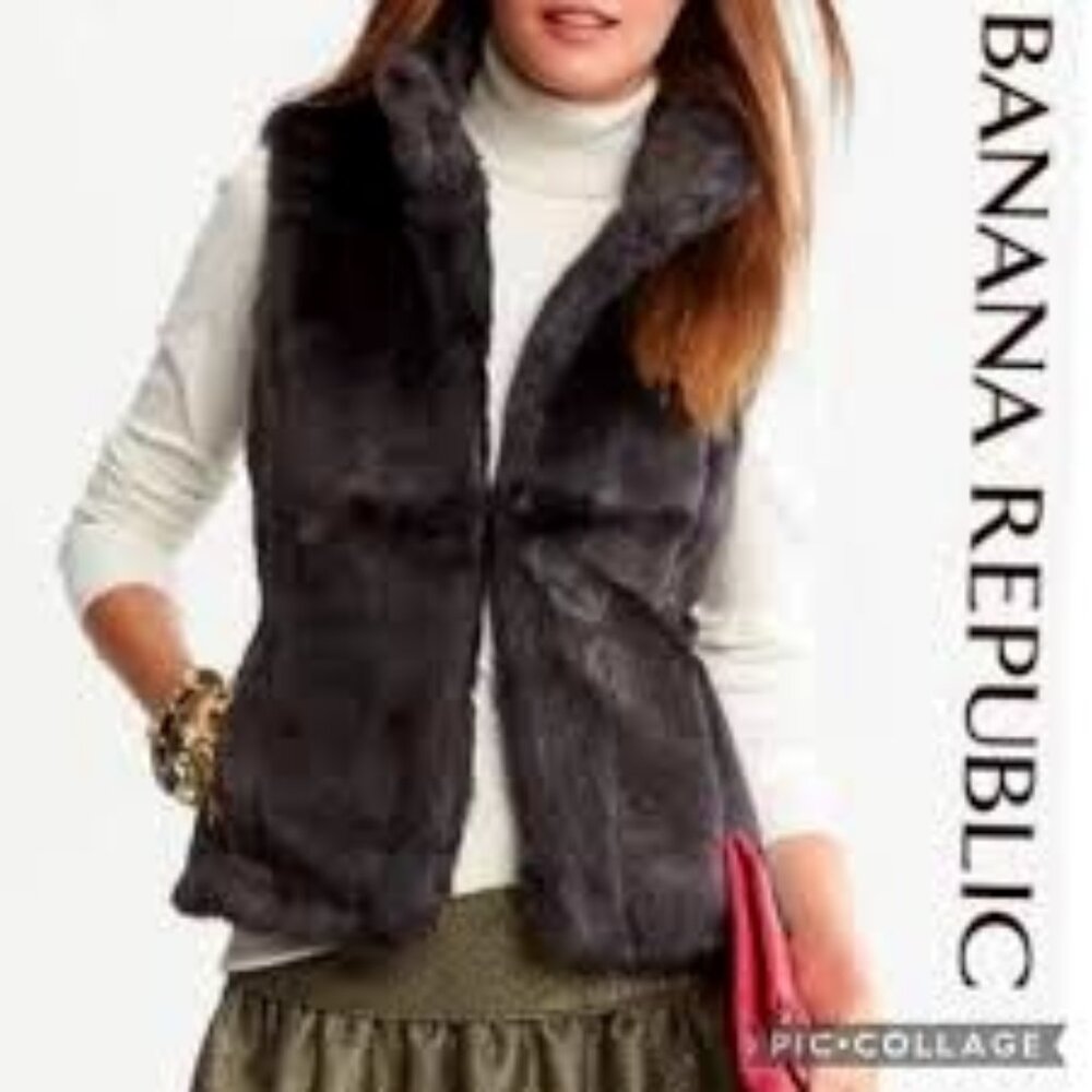 Banana Republic Snap Front Faux Fur Vest In Chocolate Brown Size S EUC